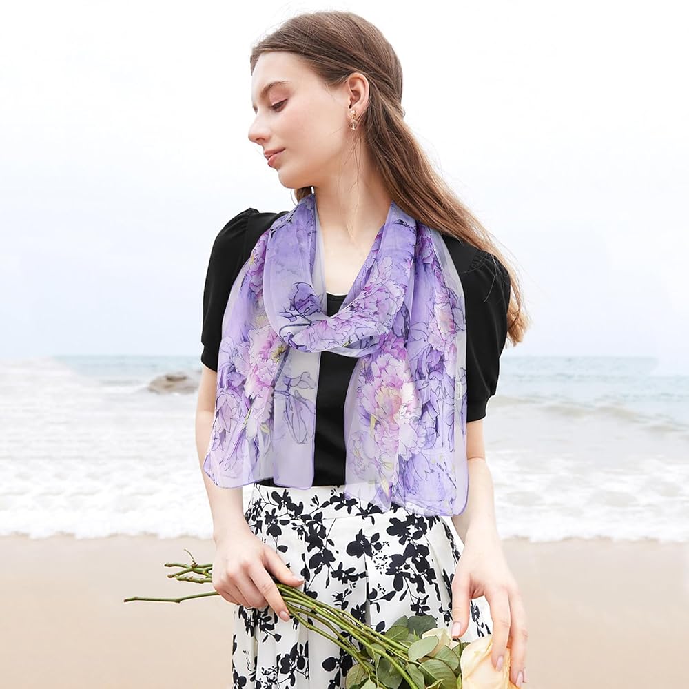 ミューラルmurral ice flower embroidery scarf Jeelow Silk Blend Scarf Shawl Wrap - Sheer Floral Embroidery